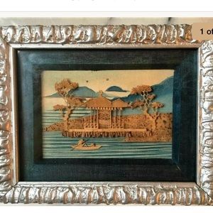 Vtg 1930 Chinese Cork Carving Diorama Wood Pagoda